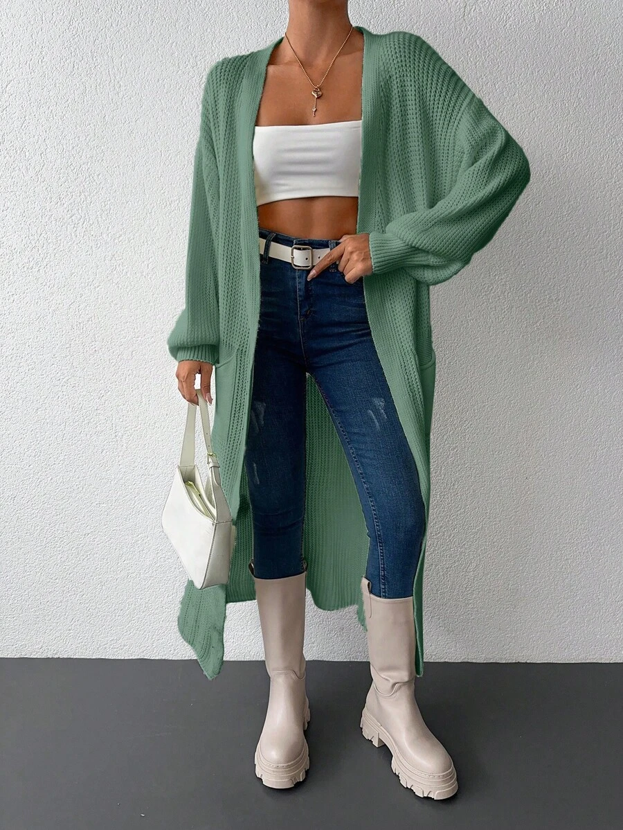 SHEIN Cottnline Women's Casual Solid Color Long Cardigan, Versatile For Autumn/Winter - Mint Green - View 1
