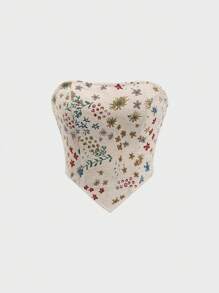 Sweetra Women's Summer Floral Asymmetric Hem Tube Top Y2K Outfit  - Apricot - View 1