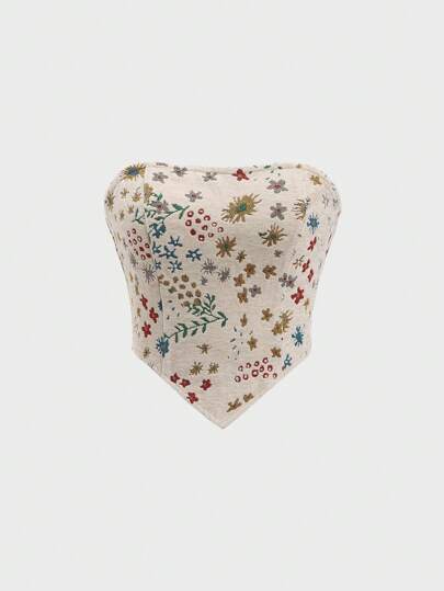 Sweetra Women's Summer Floral Asymmetric Hem Tube Top Y2K Outfit 