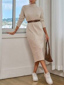 EURMUSE Knitwear Maxi Dress With Raglan Sleeves - Beige - View 1