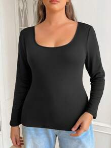 SHEIN EZwear T-shirt à mailles épaisses, doublé thermique, à coupe près du corps et à haute élasticité, pour femmes grandes tailles. Idéal pour l'automne/l'hiver