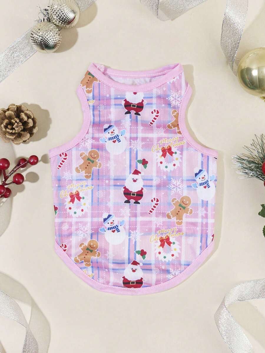 PETSIN 1pc Santa Claus & Snowflake Pet Pink Vest, Christmas