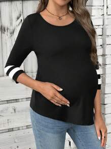 SHEIN Pregnant Women Striped Print Crew Neck Casual Daily T-Shirt, For Maternity