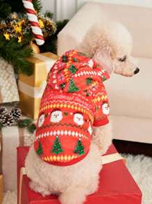 PETSIN 1pc Dog Hooded Sweatshirt With Reindeer Christmas Pattern Pet Apparel - Multicolor - View 6