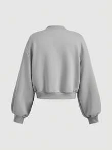 SHEIN MOD 灰色超大拉链卫衣，可拆卸3D立体花卉图案，秋冬款，商务休闲女装，90年代风格，哥特风，韩版时尚，拉链飞行员夹克，冬季外套，复古富贵风，返校节，派对，基础款卫衣 - 灰色 - 查看 4