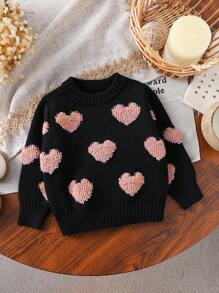 SHEIN 1pc Baby Girl Fashionable Cute Versatile Knitted Heart Pattern Sweater, New Autumn/Winter Item - Multicolor - View 1