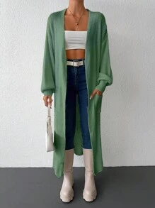 SHEIN Cottnline Women's Casual Solid Color Long Cardigan, Versatile For Autumn/Winter - Mint Green - View 6