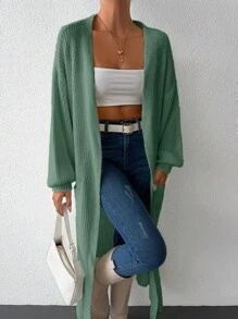SHEIN Cottnline Women's Casual Solid Color Long Cardigan, Versatile For Autumn/Winter - Mint Green - View 3