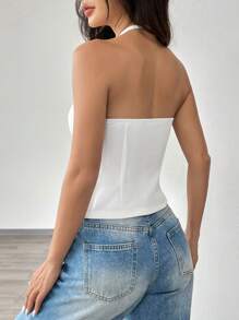 SHEIN EZwear 女式休闲针织纯色常规款无袖露背背心 - 白色 - 查看 2