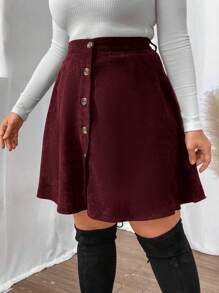 Vionelle Falda A-line simple con botones delanteros para talla grande, uso casual diario, para el Día de Acción de Gracias, color borgoña - Burdeos - Ver 5