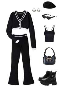 Tween Girls Comfortable Knit Button-Up Cardigan And Flared Pants Sweater Set For School, Parties, And Traveling - Black - View 1