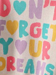 Tween Girls Fashionable Letter Pattern Knitted Sweater, Autumn & Winter - Khaki - View 3