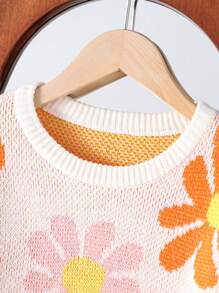 Tween Girls Moda Bonito Estampado Manga Longa Tricô Suéter, Outono/Inverno - Branco - Ver 3