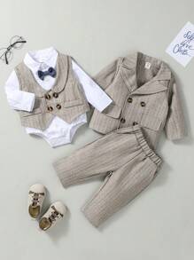 Souflis Souflis 3 件套男婴绅士风格西装外套、背心和裤子套装，春秋季休闲西装