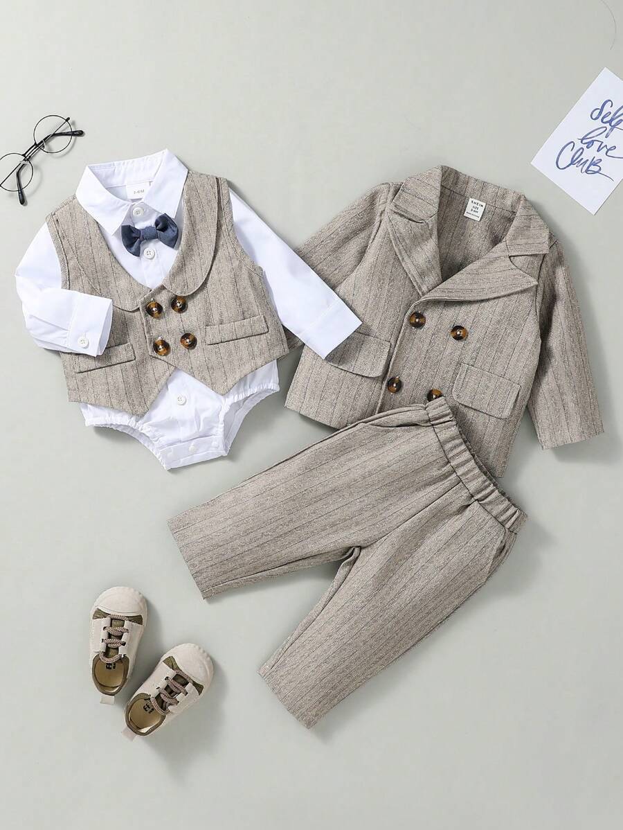 Souflis Souflis 3 件套男婴绅士风格西装外套、背心和裤子套装，春秋季休闲西装