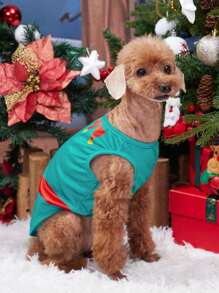 PETSIN 1buc Vesta pentru animale de companie din trestie de bomboane de Crăciun, verde