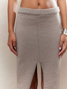 MISSGUIDED Split Midaxi Sweater Skirt Winter Wear - Brown - View 4