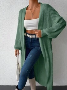 SHEIN Cottnline Women's Casual Solid Color Long Cardigan, Versatile For Autumn/Winter - Mint Green - View 4