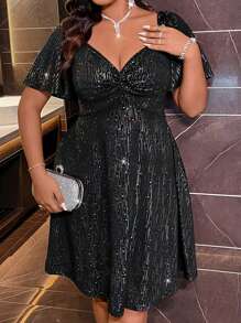 Váy tay ngắn đính kim tuyến cỡ lớn cho nữ - màu đen - Xem 4