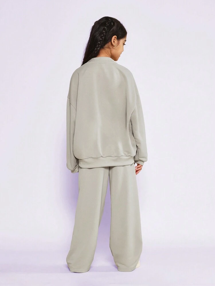 Set da 2 pezzi per ragazze adolescenti composto da felpa girocollo oversize con ricamo e pantaloni con vestibilità morbida per uso quotidiano e tempo libero