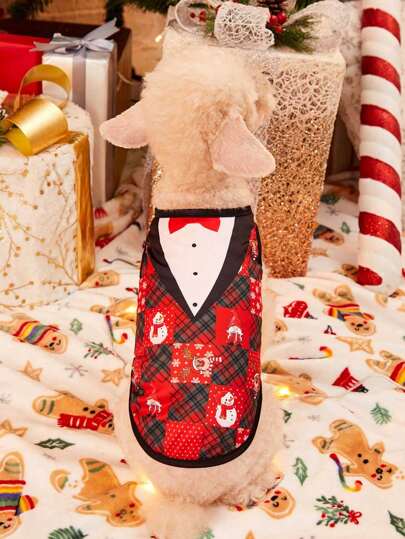 PETSIN 1 pieza Traje de Navidad tipo disfraz para mascota, chaleco ligero y transpirable