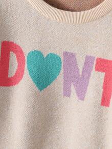 Tween Girls Fashionable Letter Pattern Knitted Sweater, Autumn & Winter - Khaki - View 7