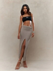 MISSGUIDED Split Midaxi Sweater Skirt Winter Wear - Brown - View 3