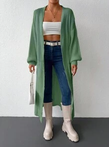 SHEIN Cottnline Women's Casual Solid Color Long Cardigan, Versatile For Autumn/Winter - Mint Green - View 5