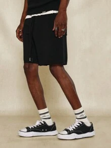 SUMWON Sleeveless Knit Vest Co-Ord Set Bermuda Shorts Street Style Premium Autumn Spring Fashion Two Piece Loungewear Urban Athletic Casual Comfort Set - Black - View 4