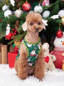 PETSIN 1 件绿色雪人图案透气轻便狗/猫背心，全新圣诞设计