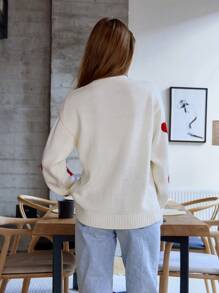 EURMUSE Front Button Long Sleeve Heart Pattern Casual Blouse - White - View 4