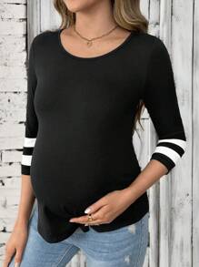 SHEIN Pregnant Women Striped Print Crew Neck Casual Daily T-Shirt, For Maternity