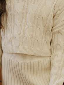 青少年女孩超大短款连帽衫和迷你裙套装 - 杏色 - 查看 3