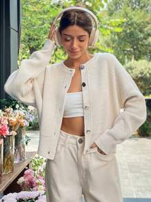 EURMUSE Knitwear Cardigan With Silver Colour Buttons - Beige - View 4