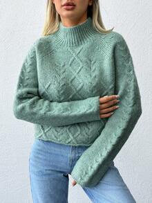 EURMUSE Knitwear Chunky Pullover With Pretty Cable Design (Whole Garment) - Mint Green - View 4