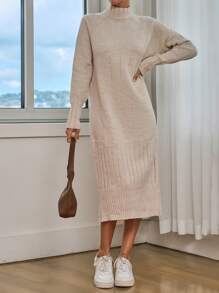 EURMUSE Knitwear Maxi Dress With Raglan Sleeves - Beige - View 4