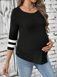 SHEIN Pregnant Women Striped Print Crew Neck Casual Daily T-Shirt, For Maternity