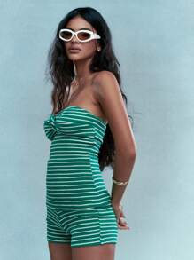 MISSGUIDED Strapless Striped Summer Party Lucky Charm Irish-Themed Holiday Beach Wear Festival Fashion Twist Front Bandeau Top