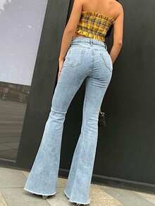 Women's Western Style Music Festival Pocketed Flare Leg Stretchy Casual Jeans