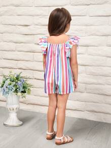 SHEIN Cô Gái Trẻ Khối sọc Viền Ruffle Romper - Nhiều màu - Xem 3