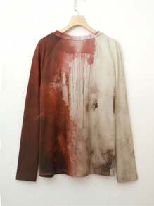 Fashionable Bloody Grunge English Print V-Neck Long Sleeve T-Shirt, Casual Chic Women Clothing