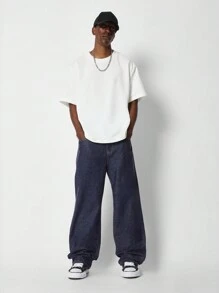 SUMWON 宽松后背哥特式图案印花牛仔裤 - 藍色 - 查看 3