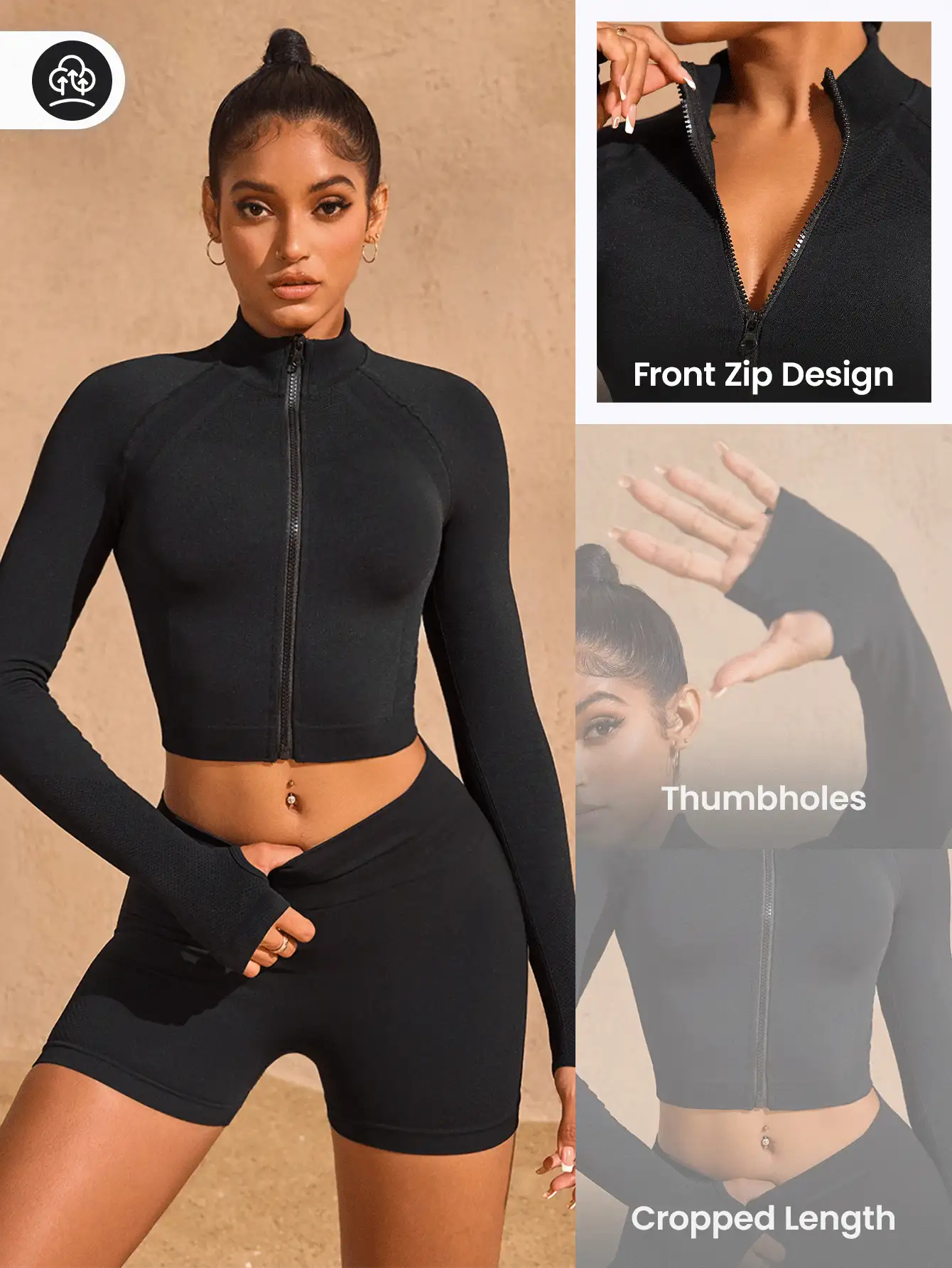 SHEIN Sports Chaqueta deportiva sin costuras con cremallera, mangas raglán y color liso, para primavera y verano