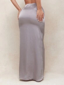 MISSGUIDED Textured Satin Flare Hem Maxi Skirt - Dusty Purple - View 2