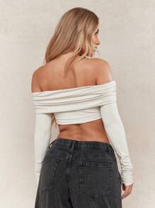 MISSGUIDED 扭结细节褶皱胸围长袖短款上衣 - 卡其色 - 查看 2