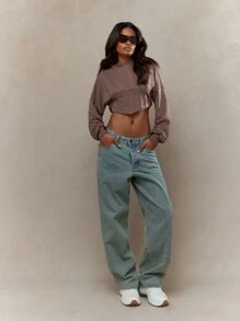 MISSGUIDED Corset Detailed Waist Crop Hoodie - Brown - View 4