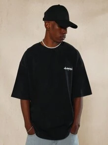 SUMWON 带文字图案印花的超大版型短袖 T 恤 - 黑色 - 查看 2