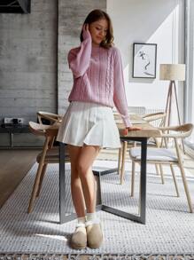 EURMUSE Casual Crew Neck Cable & Texture Knit Raglan Sleeve Sweater - Baby Pink - View 6