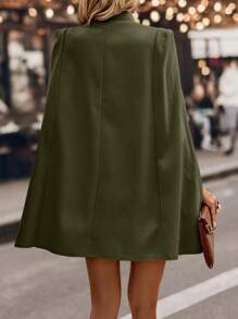 SHEIN Clasi Abrigo largo de unicolor con manga tipo capa y doble botonadura - Verde militar - Ver 2