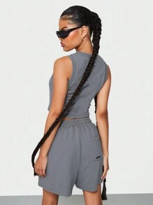 SUMWON WOMEN Two Piece Tank And Shorts Set Relaxed Fit Workout Loungewear Spring Summer Activewear Gym Running Casual - Grey - View 2